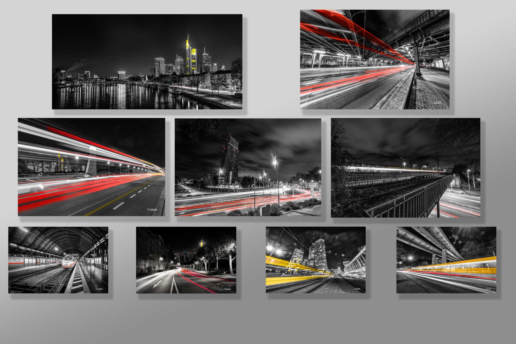 Bilder Set Frankfurt Schwarz weiss mit Farbe - Hochwertige Wandbilder