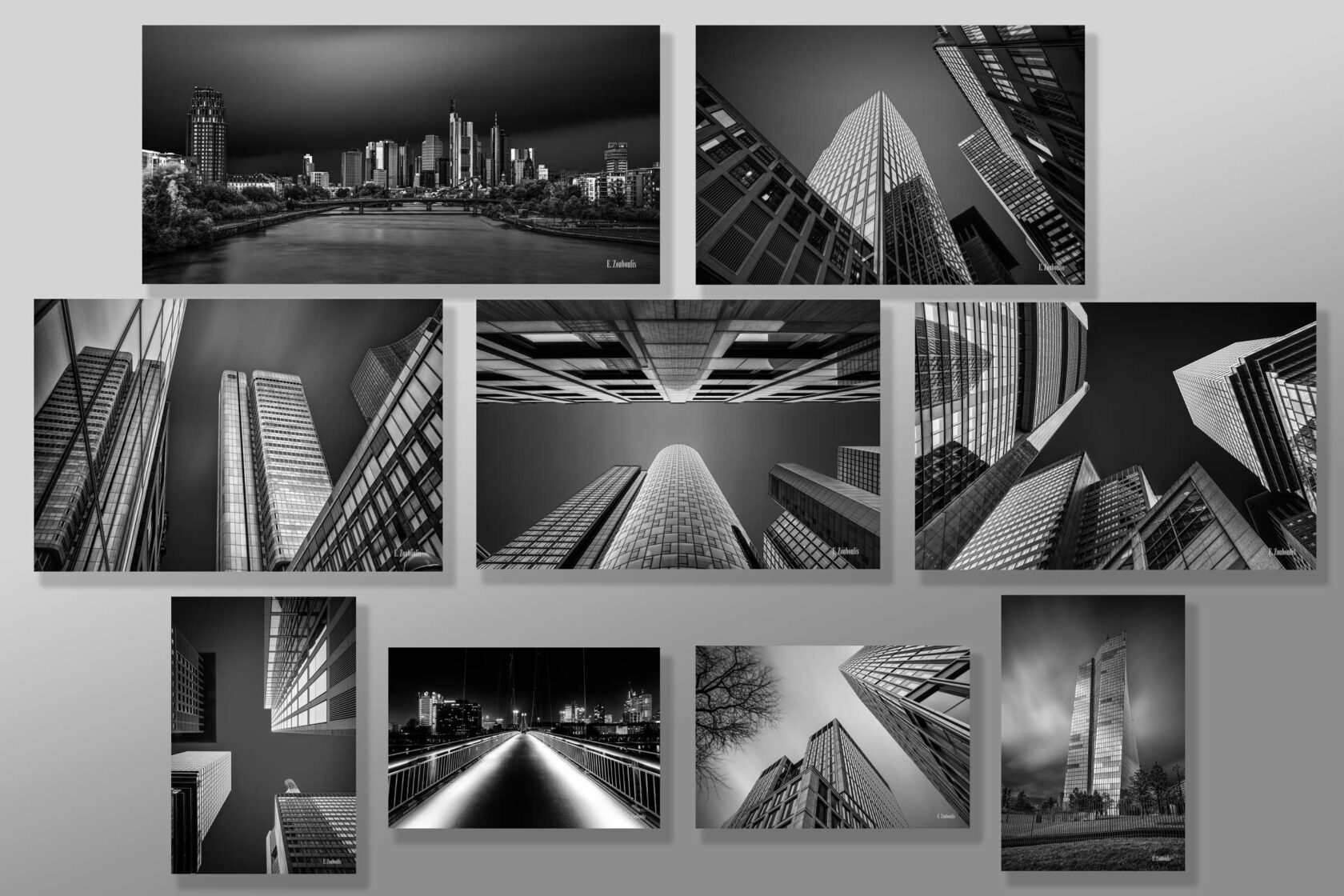 Frankfurt Bilder Set Schwarz Weiss mit Farbe - 9 teilig