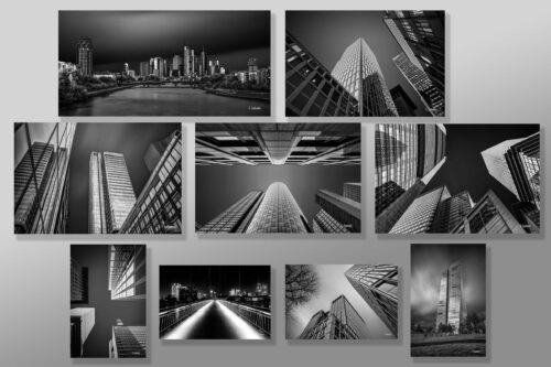 Frankfurt Bilder Set Schwarz Weiss mit Farbe - 9 teilig